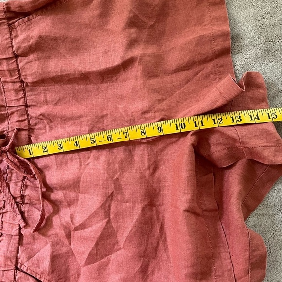 Lou & Grey 100% Linen Short Sleeve Romper Button Up Tie Cinch Waist Terracotta L - Picture 12 of 13